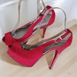 Worthington Womens Hidden Platform Red Suede Peep-Toe Slingback Heels- 7M